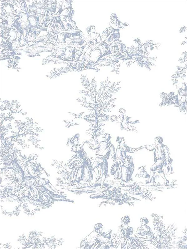 toile light blue white toile wallpaper for dining room by Patton Norwall
