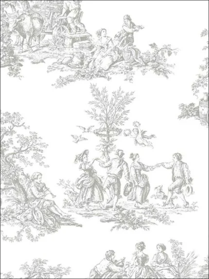toile light grey toile wallpaper for dining room by Patton Norwall