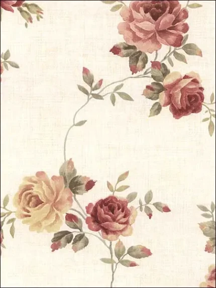 yellow red green beige patterned wallpaper for bedroom by Patton Norwall