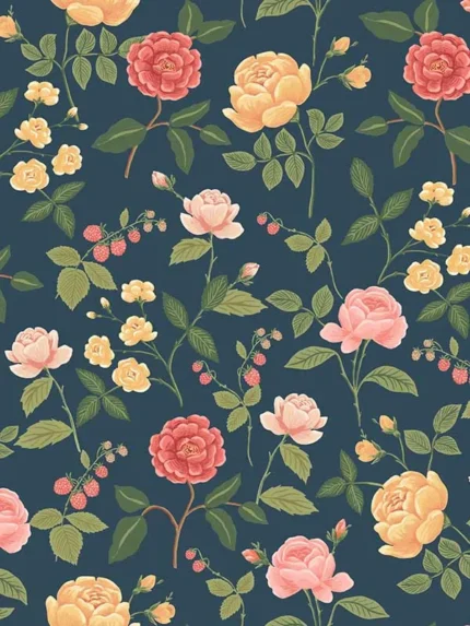 navy patterned wallpaper for bedroom by Rifle Paper Co