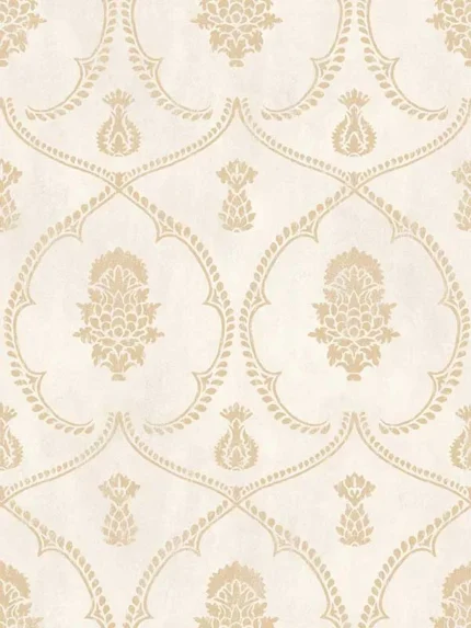 soft gold damask wallpaper for dining room by Ronald Redding