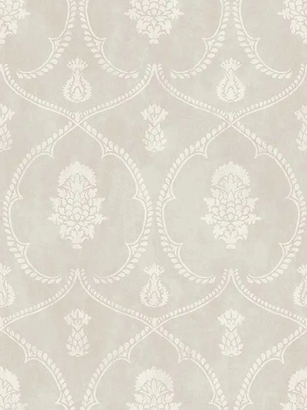 soft grey damask wallpaper for dining room by Ronald Redding