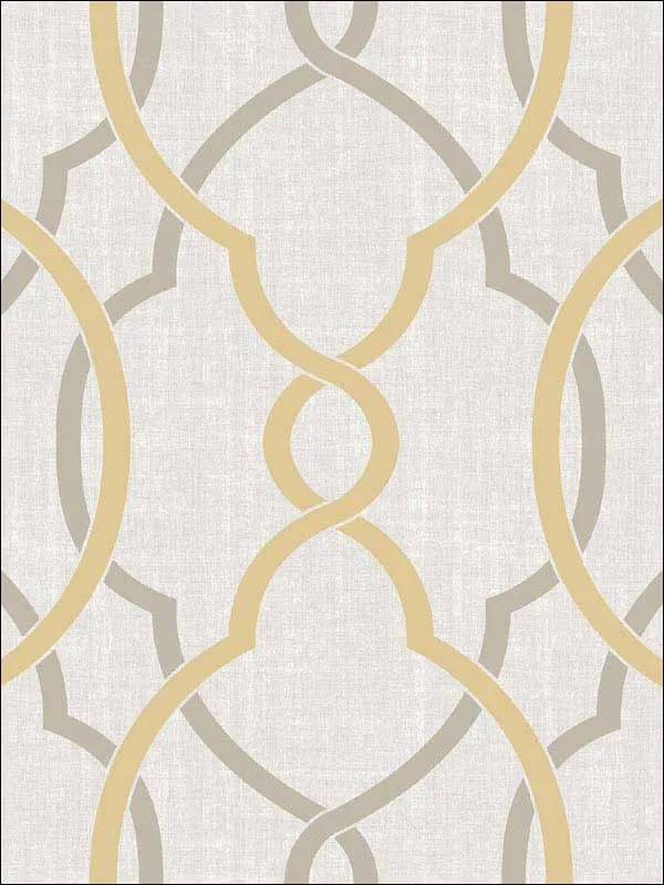 taupe and yellow patterned wallpaper for bedroom by Brewster