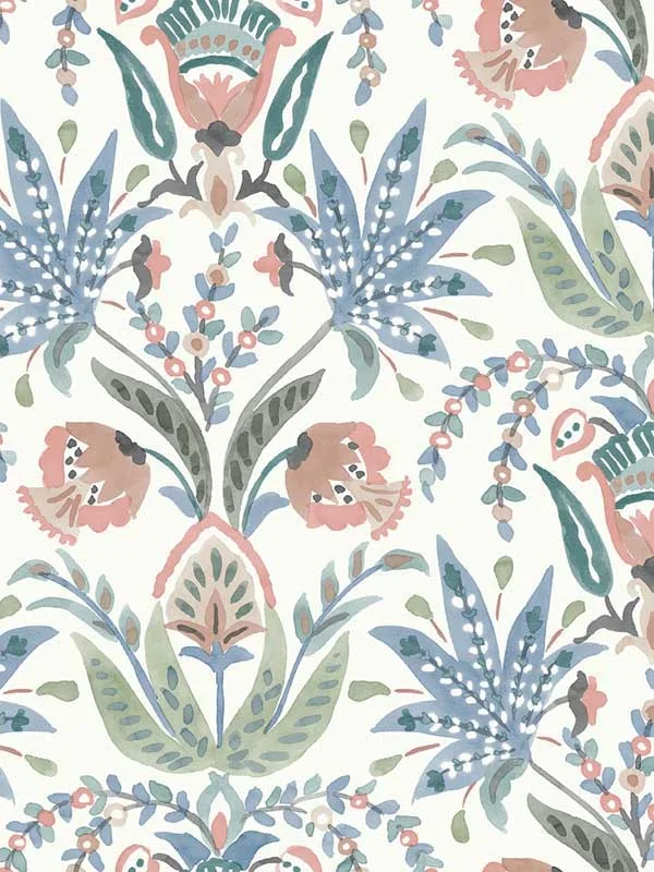 pink and blue patterned wallpaper for bedroom by York