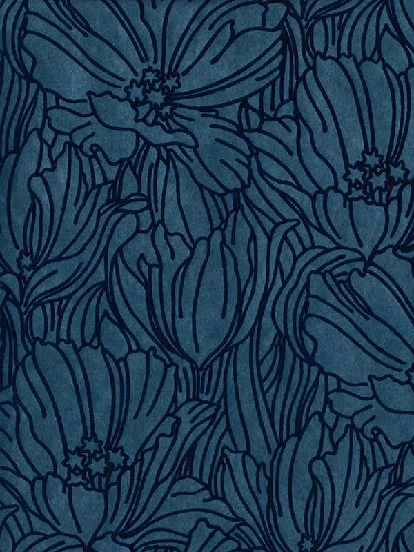 Selwyn Flock Floral Dark Blue Wallpaper for Living Rooms or Accent Walls | a Street Prints - Shop Safe in Houston Wallpapering dark blue floral wallpaper for bedroom by A Street Prints