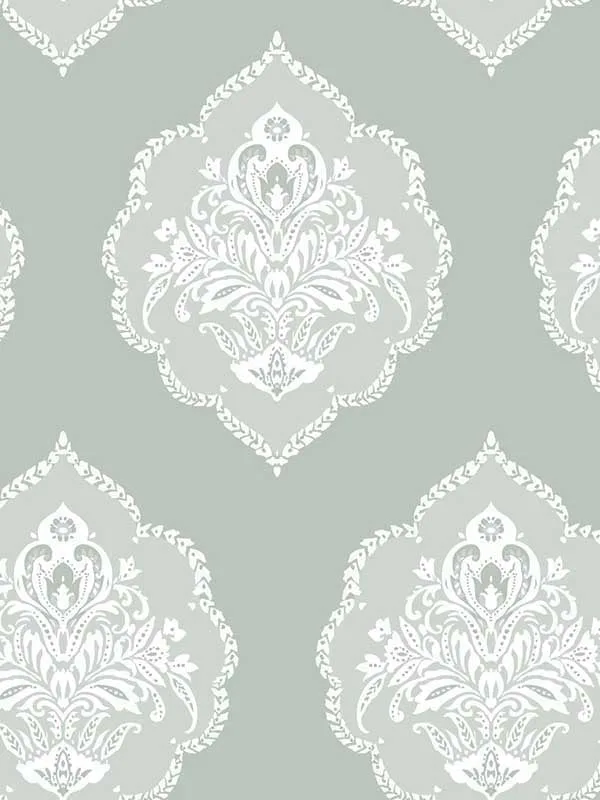 green damask wallpaper for dining room by York