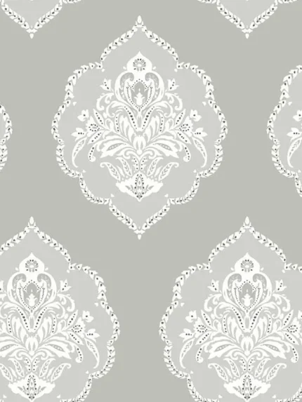 grey damask wallpaper for dining room by York