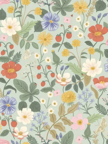 green and pink patterned wallpaper for bedroom by Rifle Paper Co