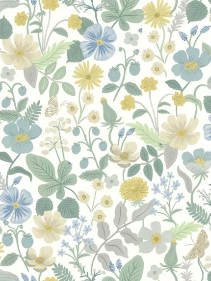 white and green patterned wallpaper for bedroom by Rifle Paper Co