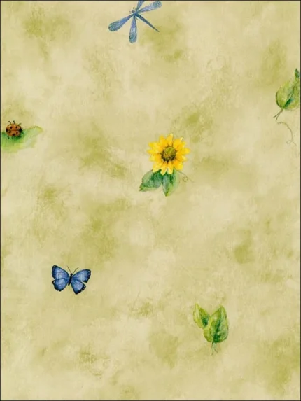 blues greens yellows floral wallpaper for bedroom by Patton Norwall