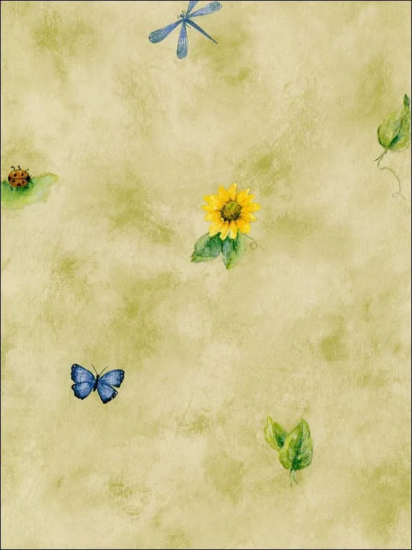 blues greens yellows floral wallpaper for bedroom by Patton Norwall