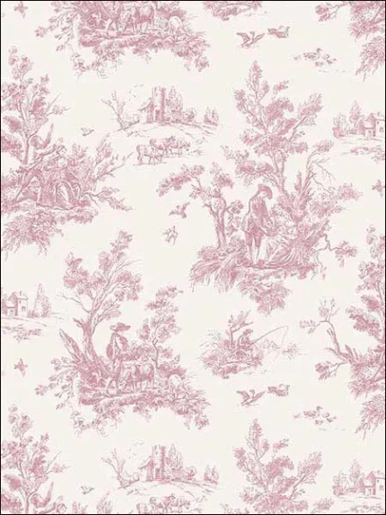 plum burgundy cream toile wallpaper for dining room by Patton Norwall