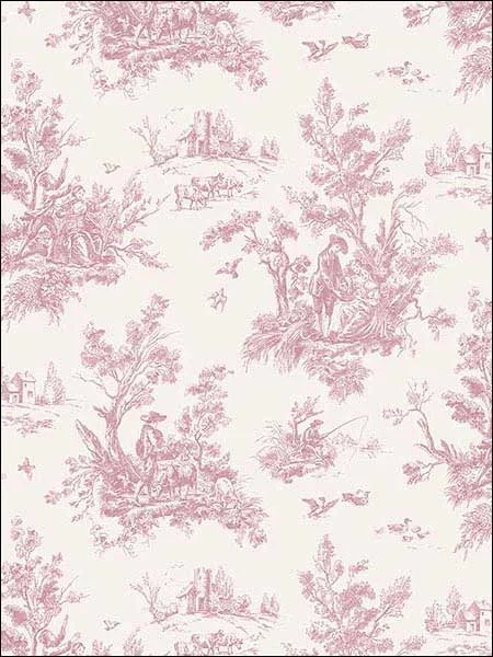 plum burgundy cream toile wallpaper for dining room by Patton Norwall