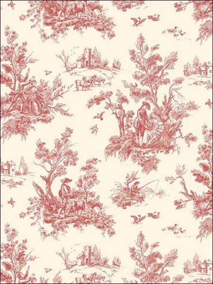 red beige toile wallpaper for dining room by Patton Norwall
