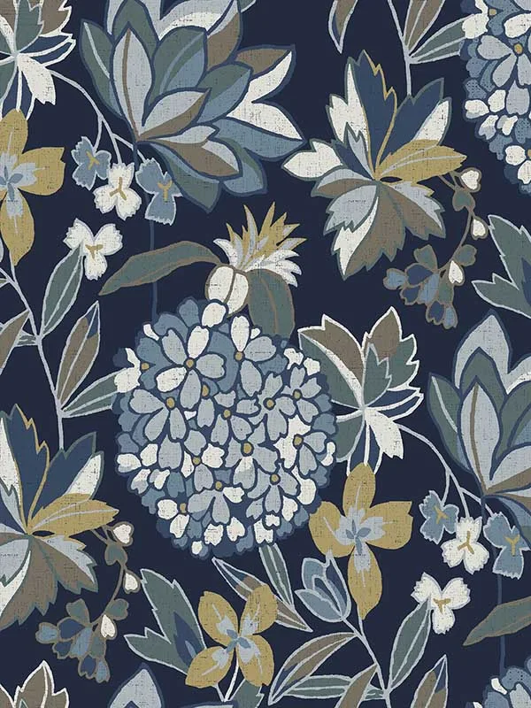 indigo floral wallpaper for bedroom by A Street Prints