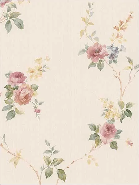 pink cream yellow blue patterned wallpaper for bedroom by Patton Norwall