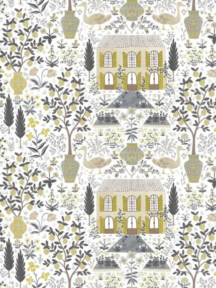 linen and gold textured wallpaper for office by Rifle Paper Co