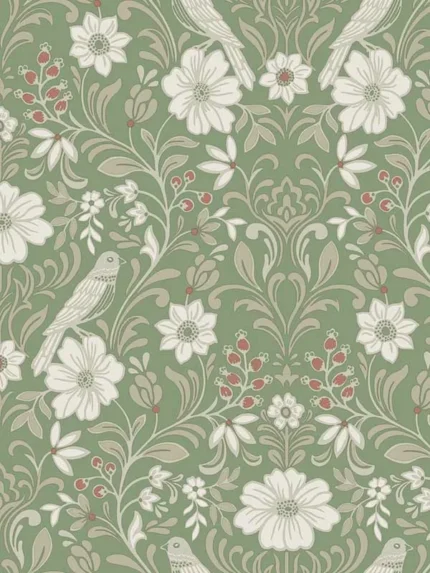 bright green damask wallpaper for dining room by Magnolia Home  by Joanna Gaines