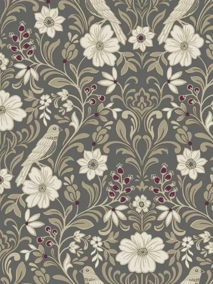 charcoal damask wallpaper for dining room by Magnolia Home  by Joanna Gaines