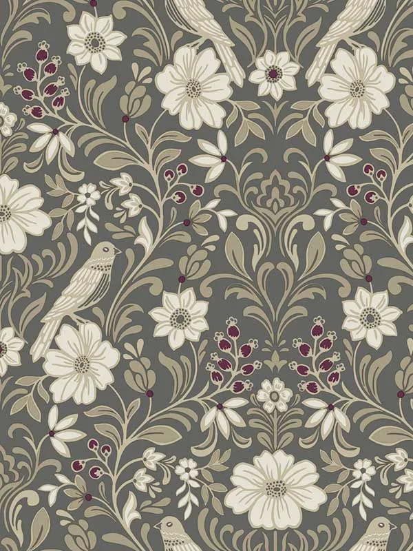 charcoal damask wallpaper for dining room by Magnolia Home  by Joanna Gaines
