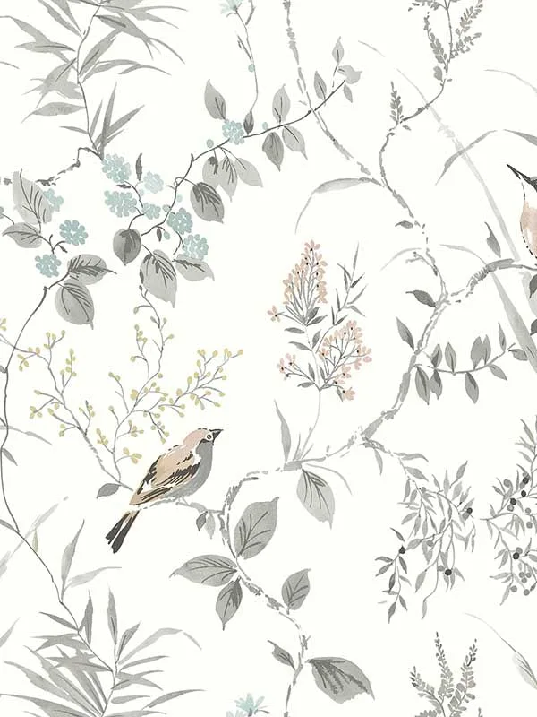 neutral botanical wallpaper for bedroom by Chesapeake