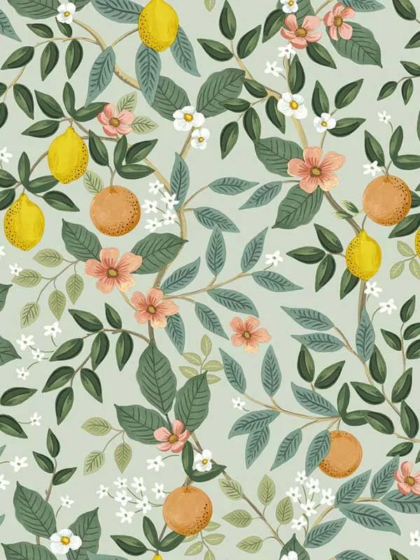 mint patterned wallpaper for bedroom by Rifle Paper Co