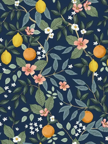 navy patterned wallpaper for bedroom by Rifle Paper Co