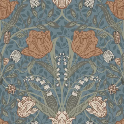Tulipa Blue Floral Wallpaper wallpaper by York Wallcoverings