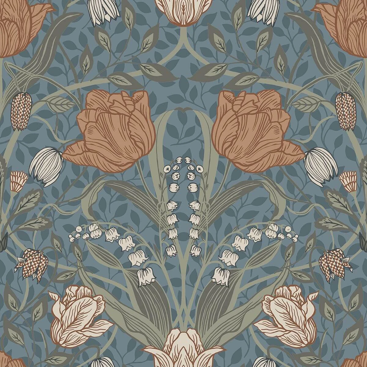 Tulipa Blue Floral Wallpaper - York Wallpaper Image 1 Tulipa Blue Floral Wallpaper wallpaper by York Wallcoverings