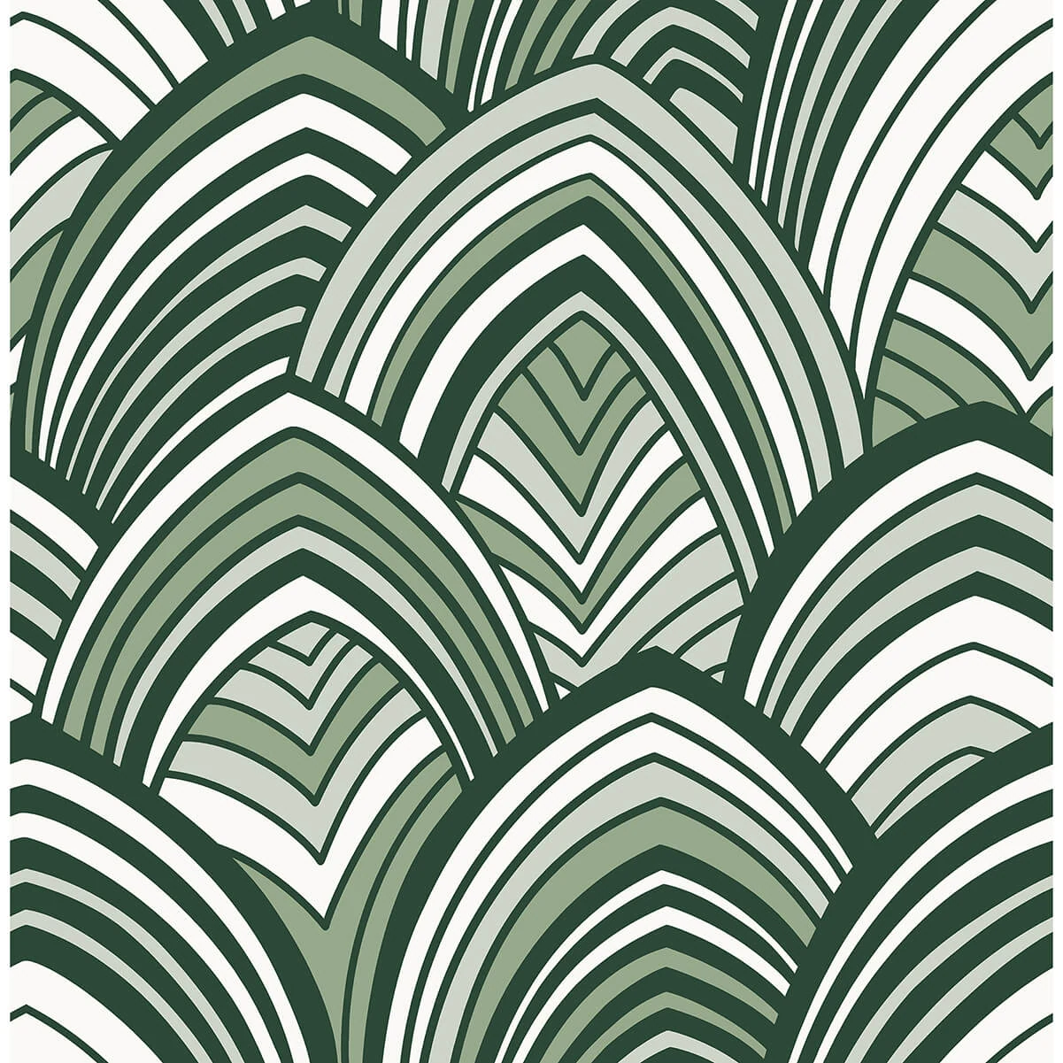 Cabarita Green Art Deco Flocked Leaves Wallpaper wallpaper by York Wallcoverings