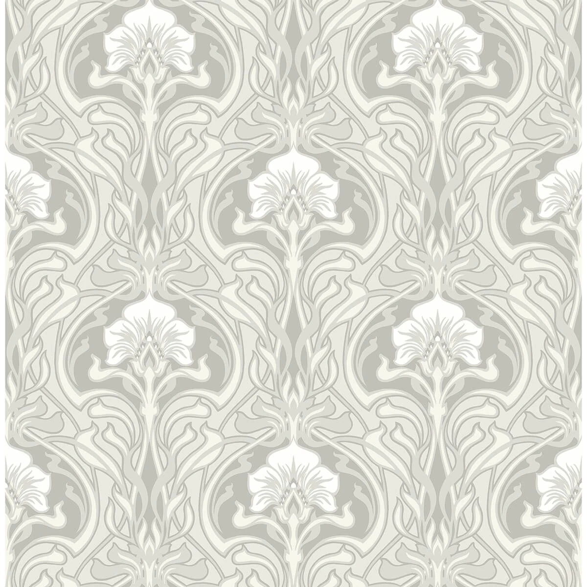 Mucha Off White Botanical Ogee Wallpaper wallpaper by York Wallcoverings