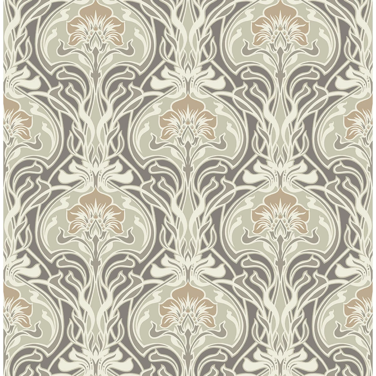 Mucha Dark Grey Botanical Ogee Wallpaper wallpaper by York Wallcoverings