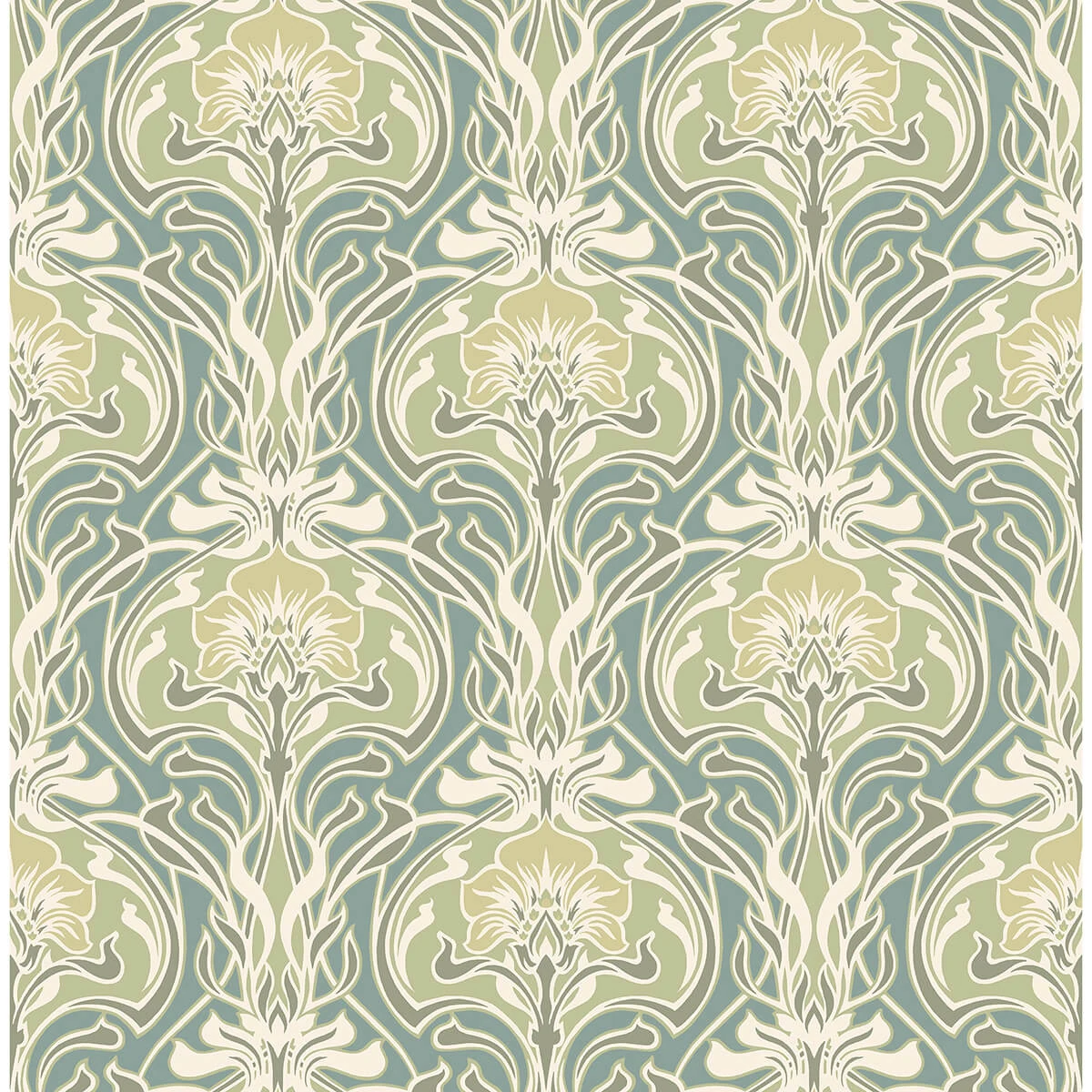 Mucha Teal Botanical Ogee Wallpaper wallpaper by York Wallcoverings