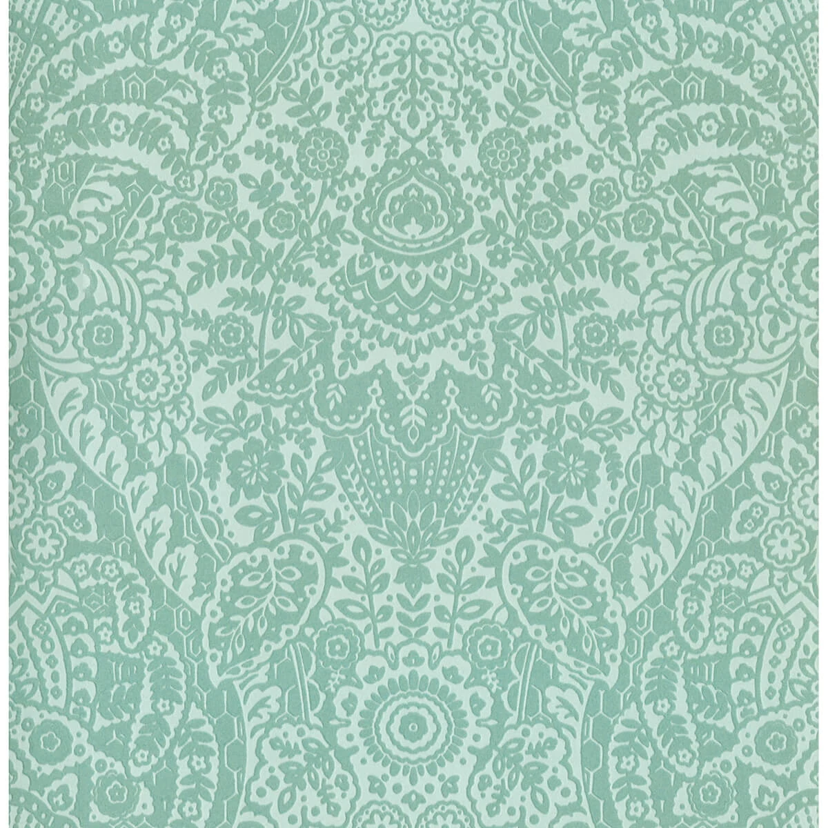 Maris Mint Flock Damask Wallpaper wallpaper by York Wallcoverings