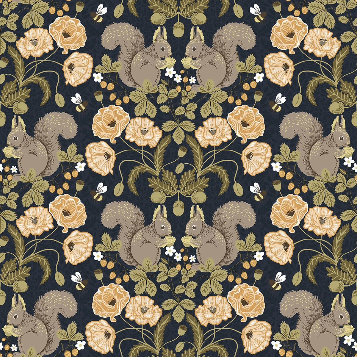 Kurre Dark Blue Woodland Damask Wallpaper wallpaper by York Wallcoverings