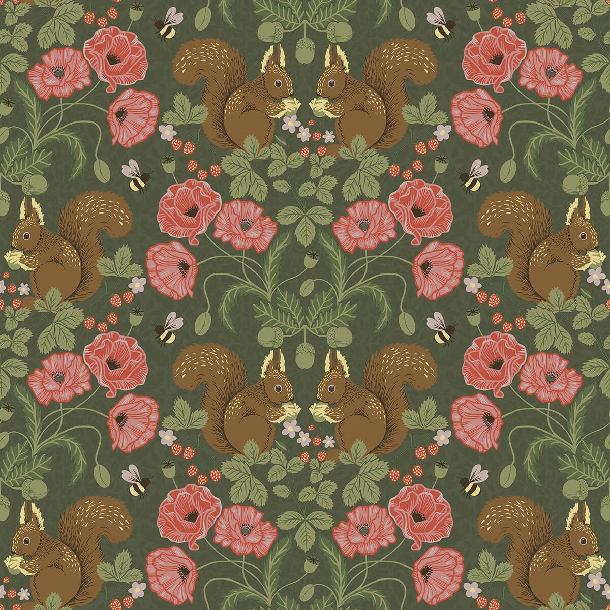 Kurre Dark Green Woodland Damask Wallpaper wallpaper by York Wallcoverings