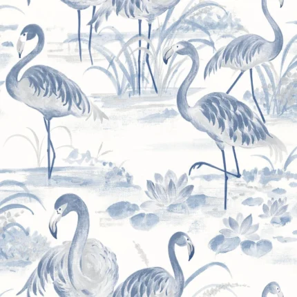 Everglades Blue Flamingos Wallpaper wallpaper by York Wallcoverings