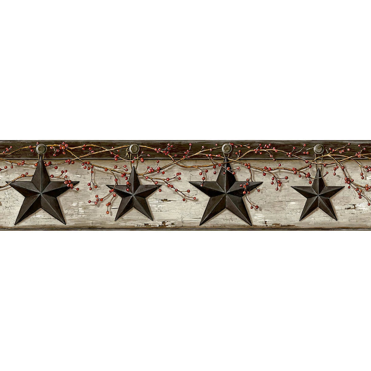 Ennis Black Rustic Barn Star Border wallpaper by York Wallcoverings