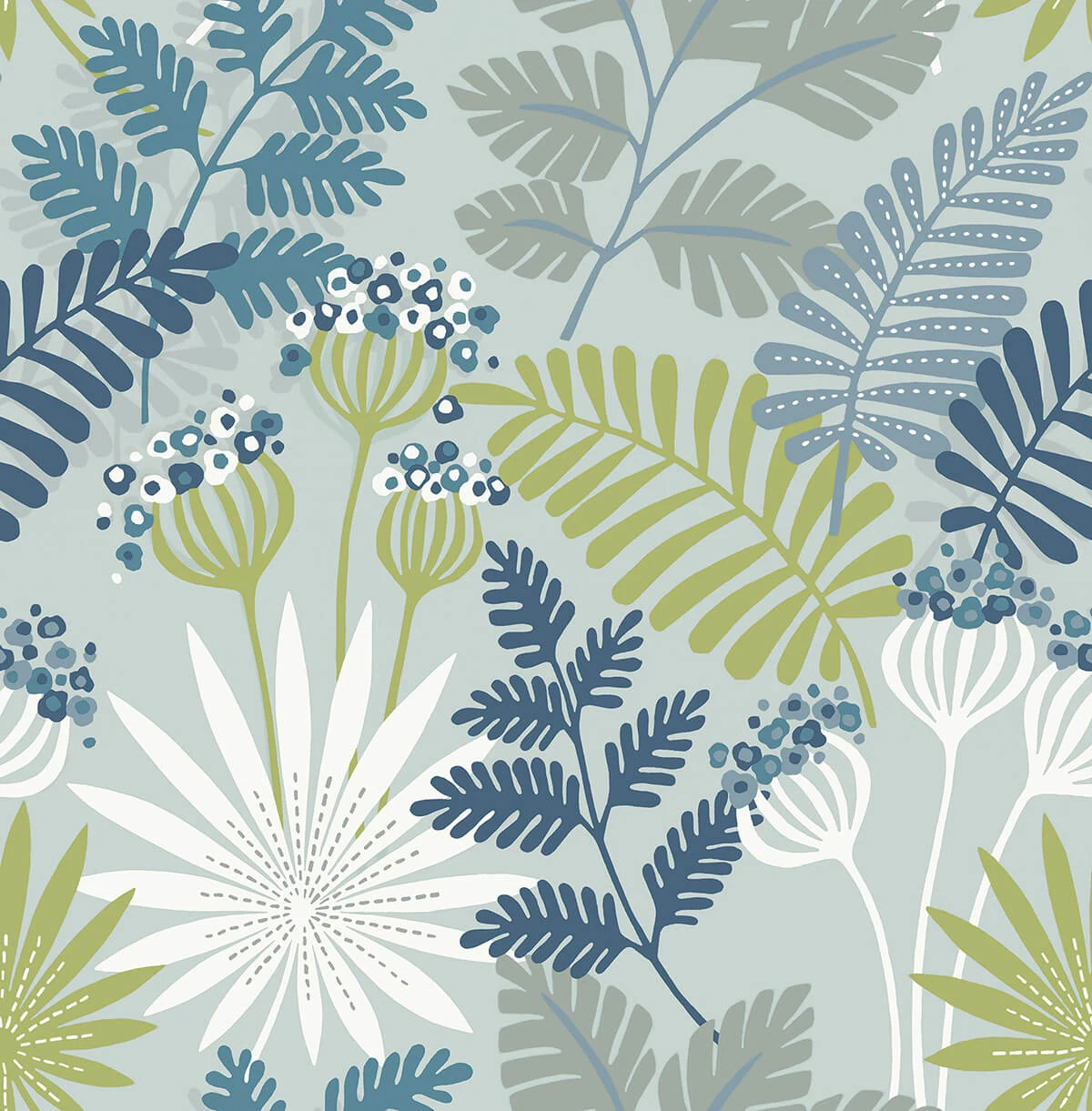 Praslin Sky Blue Botanical Wallpaper wallpaper by York Wallcoverings