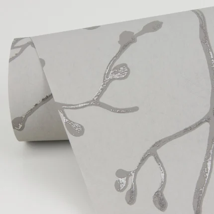 Koura Silver Budding Branches Wallpaper wallpaper by York Wallcoverings
