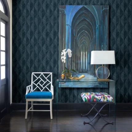 Oresome Indigo Ogee Wallpaper wallpaper by York Wallcoverings