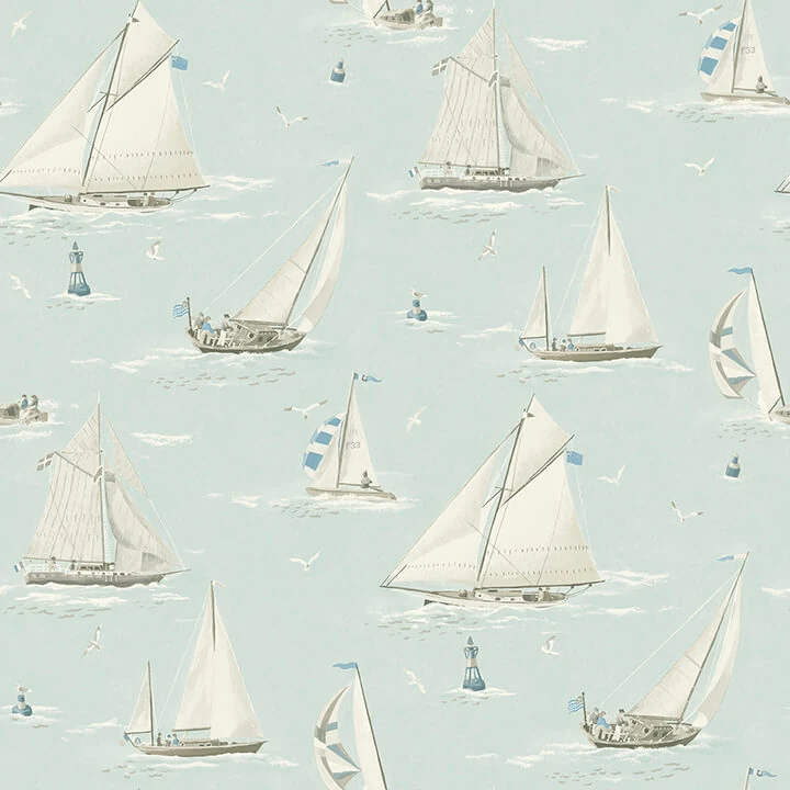 Leeward Aqua Sailboat Wallpaper wallpaper by York Wallcoverings