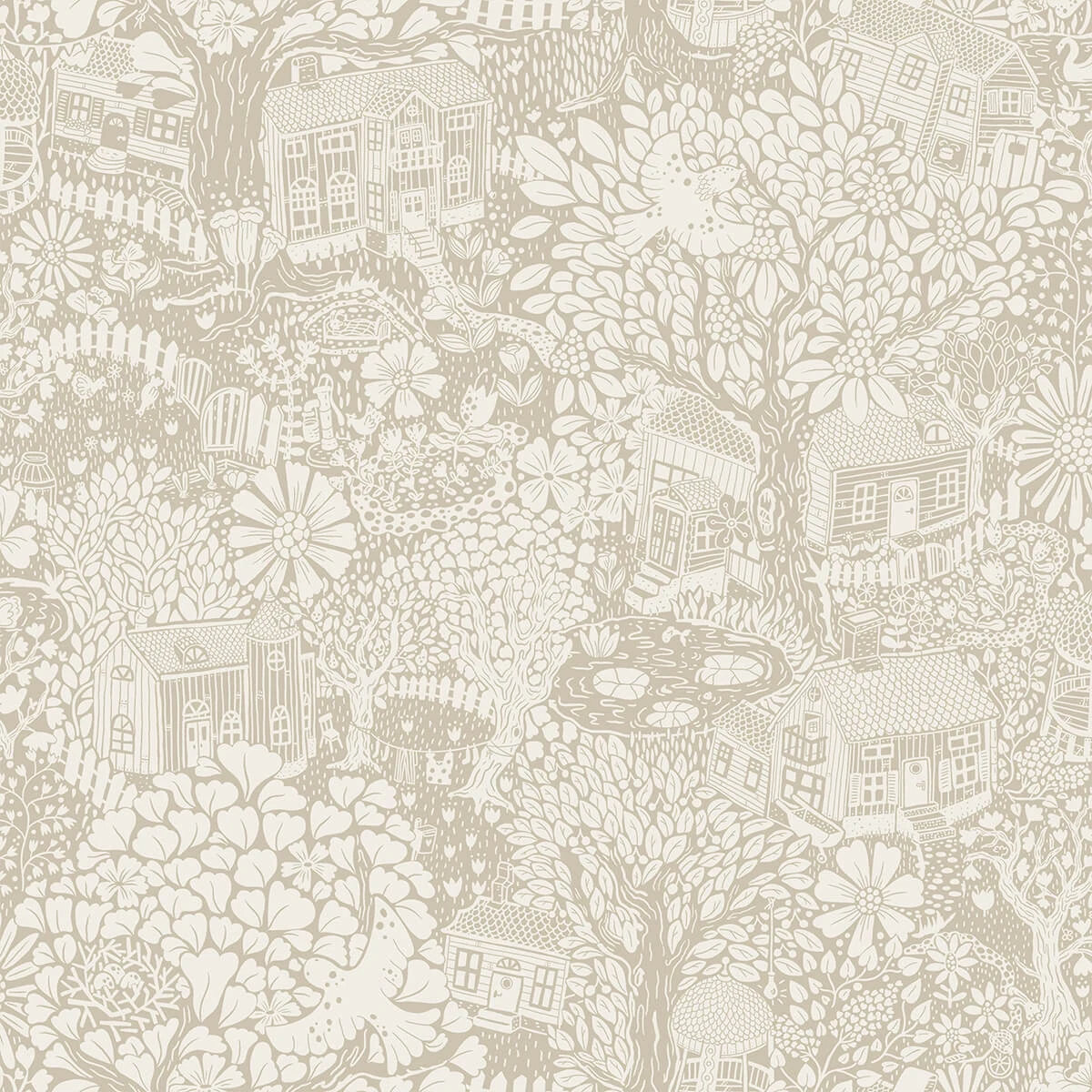 Bygga Bo Light Grey Woodland Village Wallpaper wallpaper by York Wallcoverings