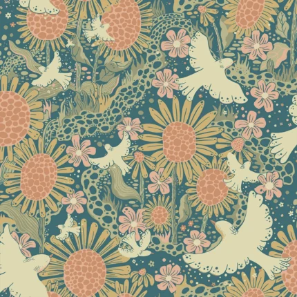 Dromma Teal Songbirds And Sunflowers Wallpaper wallpaper by York Wallcoverings