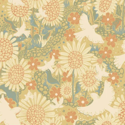 Dromma Coral Songbirds And Sunflowers Wallpaper wallpaper by York Wallcoverings
