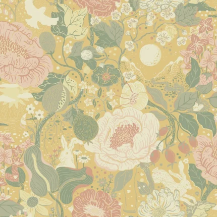 Vaxa Butter Rabbits Rosehips Wallpaper wallpaper by York Wallcoverings