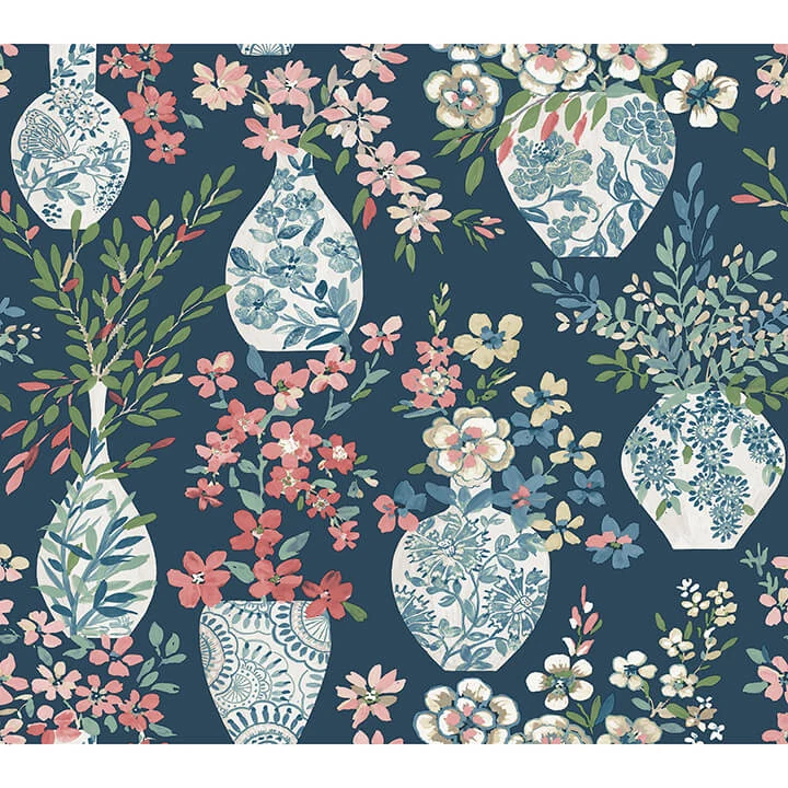 Harper Teal Floral Vase Wallpaper wallpaper by York Wallcoverings