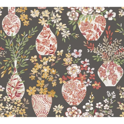 Harper Brown Floral Vase Wallpaper wallpaper by York Wallcoverings