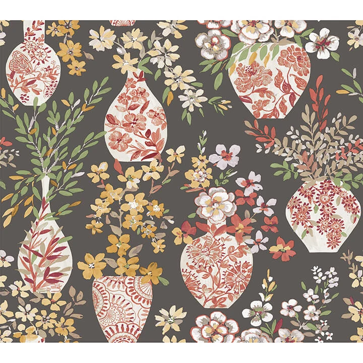 Harper Brown Floral Vase Wallpaper wallpaper by York Wallcoverings