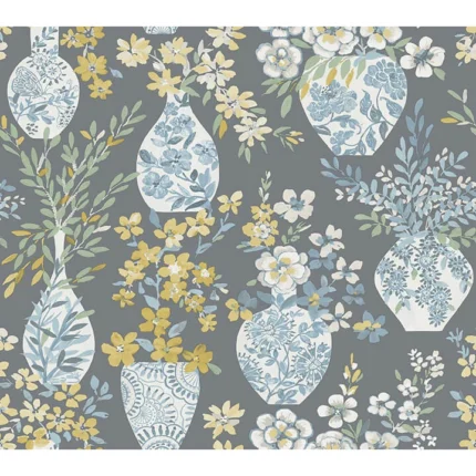Harper Grey Floral Vase Wallpaper wallpaper by York Wallcoverings